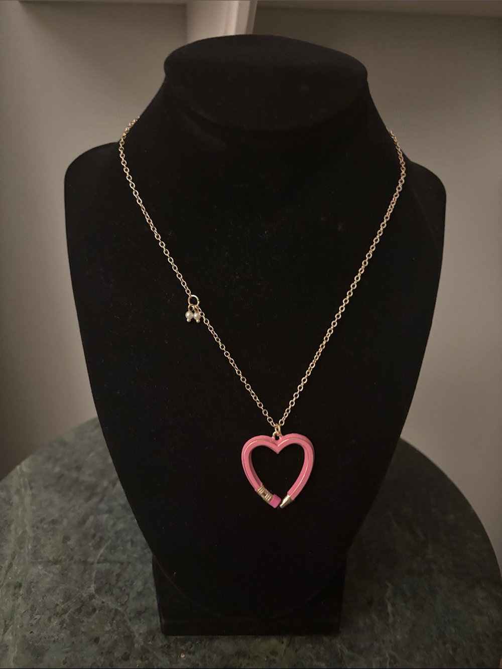 Betsy Johnson Gold Chain Necklace with Pink Heart Pendant